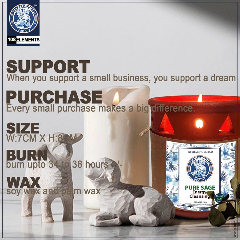 108 ELEMENTS 108 ELEMENTS White Sage Clay Candles for House Energy Cleansing Burns Upto 40 Hours Cleanse Negative Energy Purification and Chakra Healing White Sage 320GM  - Image 4