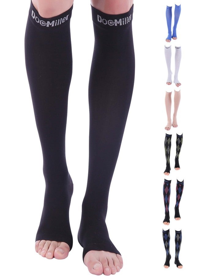 Doc Miller Open Toe Compression Socks 1 Pair 30-40mmHg Edema (Black , Large) - Image 1