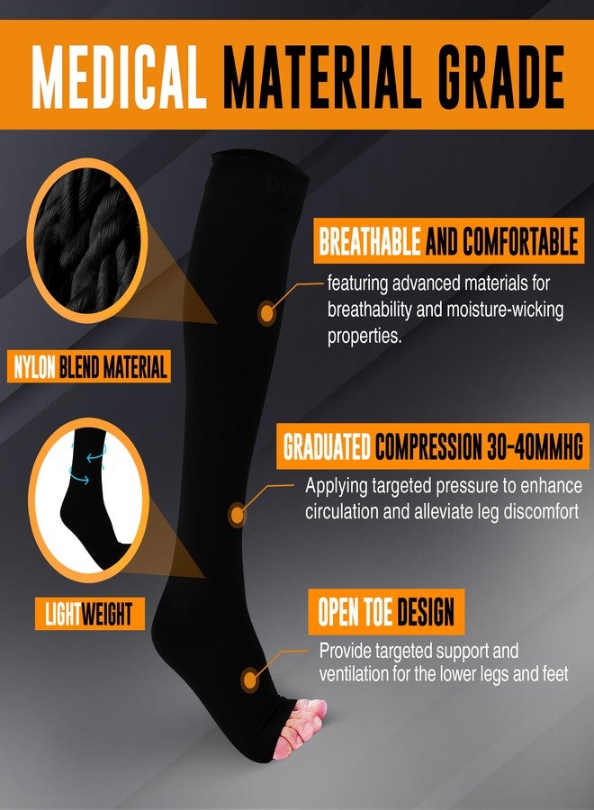 Doc Miller Open Toe Compression Socks 1 Pair 30-40mmHg Edema (Black , Large) - Image 4