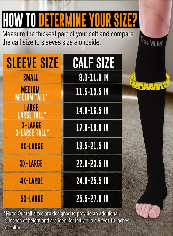 Doc Miller Open Toe Compression Socks 1 Pair 30-40mmHg Edema (Black , Large) - Image 3