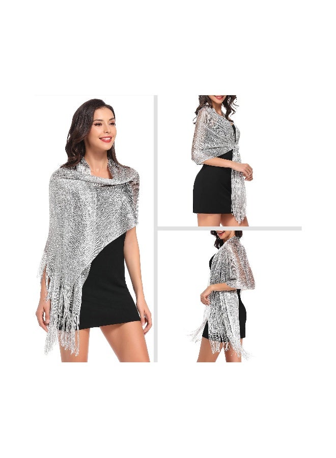 Sparkling Metallic Shawls and Wraps for Women - Elegant Evening, Party, and Wedding Accessories (Includes Free Buckle) - Image 2