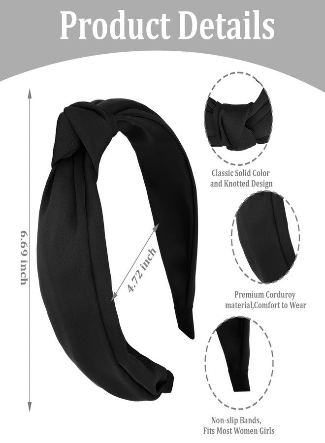 Amariver Black Headband Knotted Wide Headband for Women Top Knot Hair Band Non-slip Head Band Soft Black Hair Accessories for Women Girls - Image 2