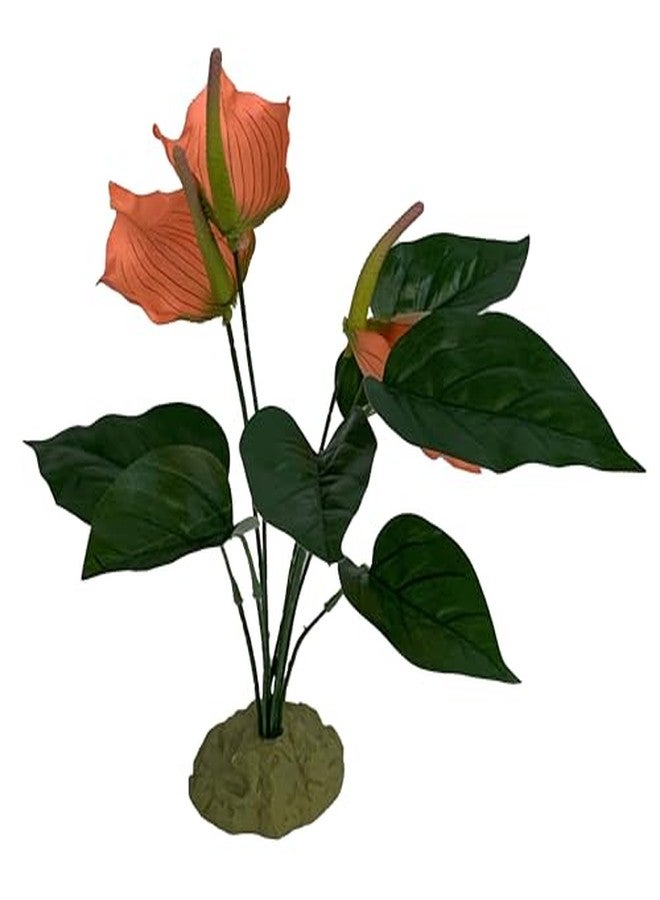 Komodo Reptile Terrarium Anthurium Bush Plant with Gravel Base | Artificial Rainforest Ground Aquarium & Habitat Decoration Accessory with Weighted Base, 15 Inches - Image 3