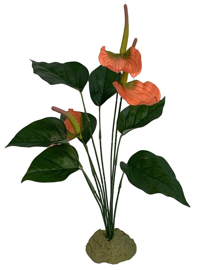 Komodo Reptile Terrarium Anthurium Bush Plant with Gravel Base | Artificial Rainforest Ground Aquarium & Habitat Decoration Accessory with Weighted Base, 15 Inches - Image 1