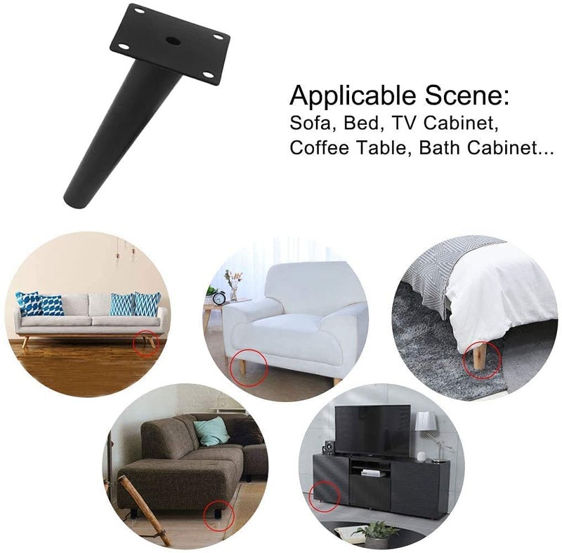 Generic Aakash Dcor 4 Inch Black Metal Sofa LegsSet of 4 Durable Replacement Sofa Paya Modern Rustproof Sturdy Furniture Legs for Home Office Cone Shape Leg  - Image 5