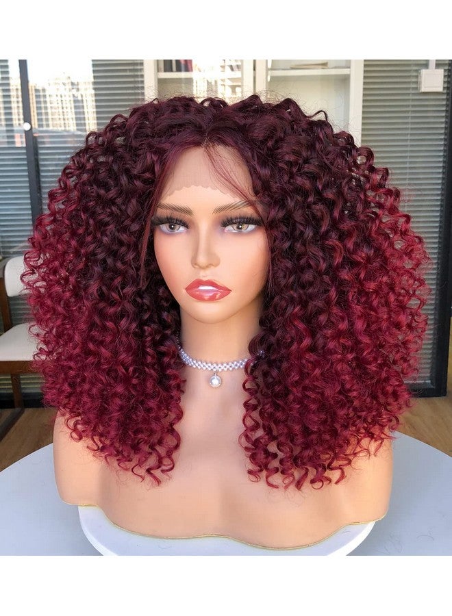 Annivia Short Lace Front Wigs For Black Women Burgundy Hd Lace Front Curly Wig Pre Plucked With Babyhair Dark Roots Burgundy Red Synthetic Bob Kinky Afro Short Curly Frontal Hair Wig 16Inch（Burgundy） - Image 4