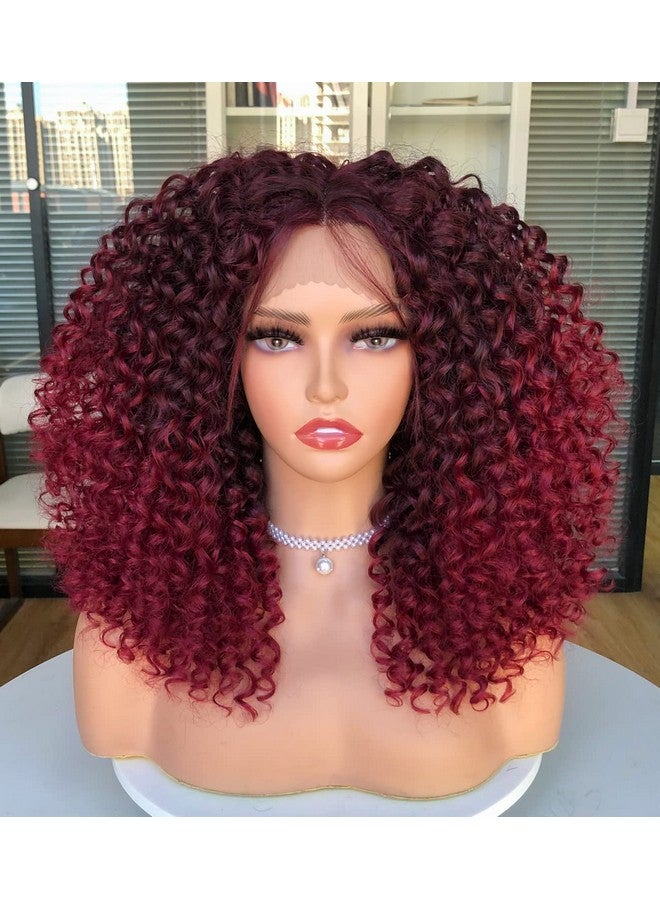 Annivia Short Lace Front Wigs For Black Women Burgundy Hd Lace Front Curly Wig Pre Plucked With Babyhair Dark Roots Burgundy Red Synthetic Bob Kinky Afro Short Curly Frontal Hair Wig 16Inch（Burgundy） - Image 2