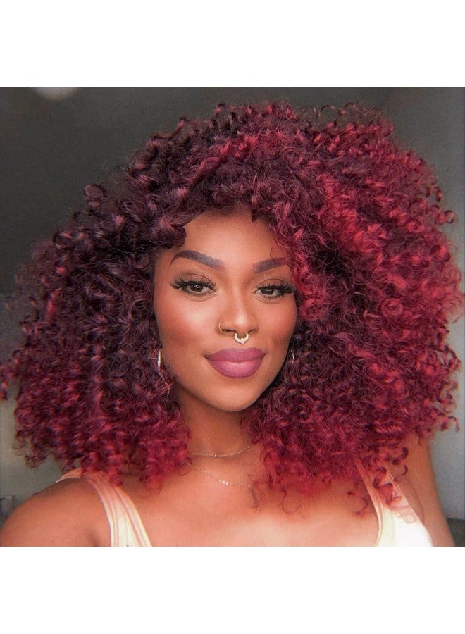 Annivia Short Lace Front Wigs For Black Women Burgundy Hd Lace Front Curly Wig Pre Plucked With Babyhair Dark Roots Burgundy Red Synthetic Bob Kinky Afro Short Curly Frontal Hair Wig 16Inch（Burgundy） - Image 3