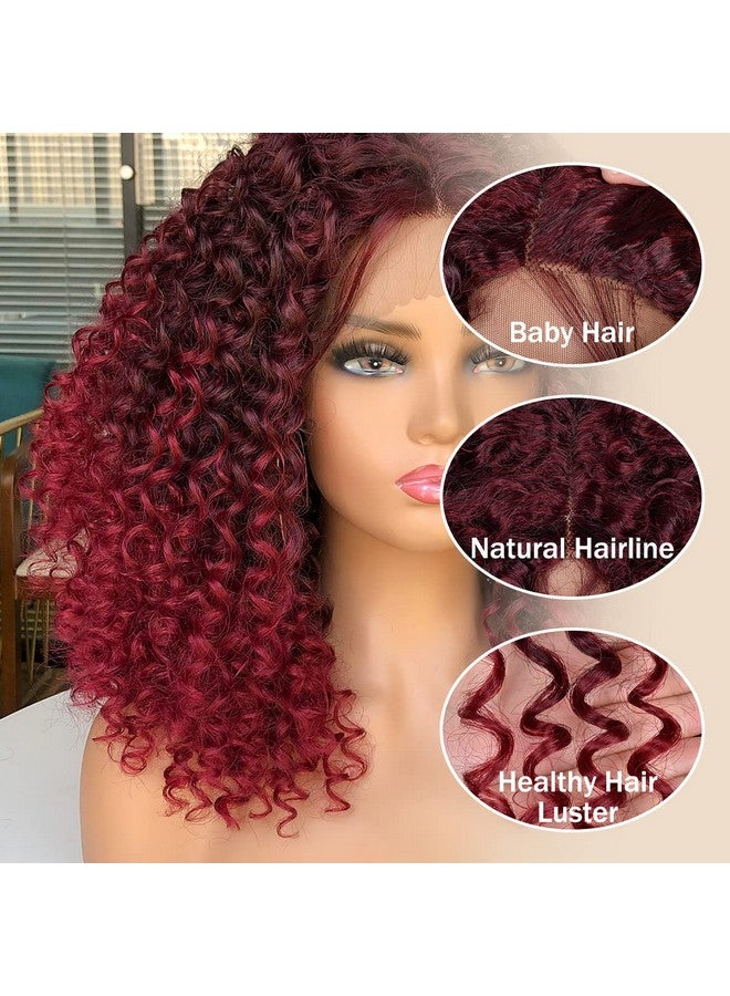 Annivia Short Lace Front Wigs For Black Women Burgundy Hd Lace Front Curly Wig Pre Plucked With Babyhair Dark Roots Burgundy Red Synthetic Bob Kinky Afro Short Curly Frontal Hair Wig 16Inch（Burgundy） - Image 5