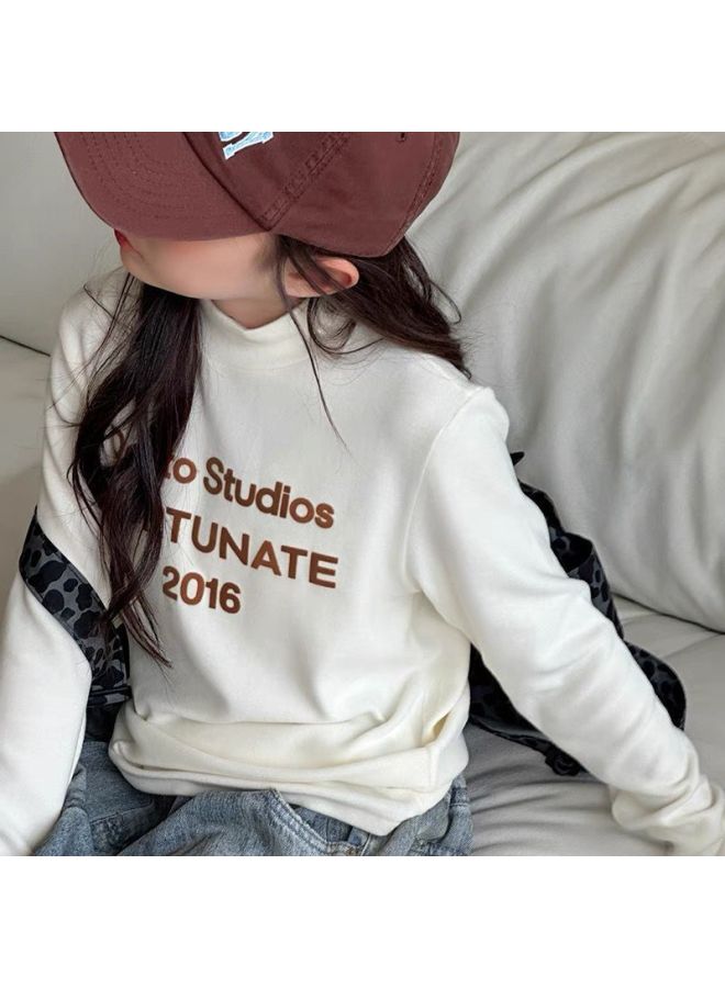 Girls' Thermal Base Layer Top, Children's Half-high Collar Top, Long-sleeve T-shirt For Older Girls, Autumn And Winter Style