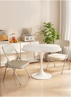 C&C Home Multipurpose Use Small Tulip Dining Table Metal Base Coffee Table Center Table Wood Tabletop Workstation Computer Table for Living Room Bedroom 80x73 cm  - Image 3
