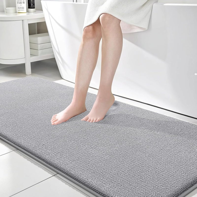 OLANLY Thick Memory Foam Bath Mat Rug 70x24, Extra Soft Absorbent Bathroom Rug, Quick Dry Bath Mats, Non-Slip, Machine Washable Carpet for Bathroom, Tub and Shower, Home Decor Accessories, Grey - Image 1