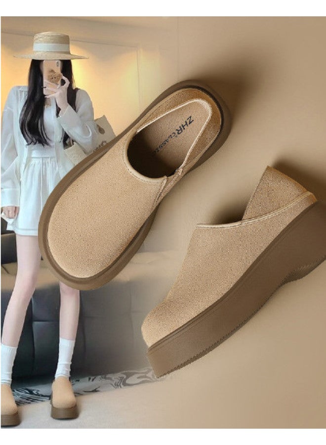 ZHR While Stocks Last】versatile Commuter College Style Slip-on Lazy Shoes Cow Suede Retro Women's Single Shoes Birkenstock - Image 1