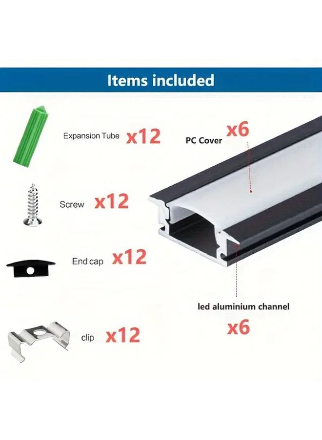 6 قطع من قنوات LED المصنوعة من الألومنيوم الأسود على شكل حرف U مع غطاء وملحقات - Image 2