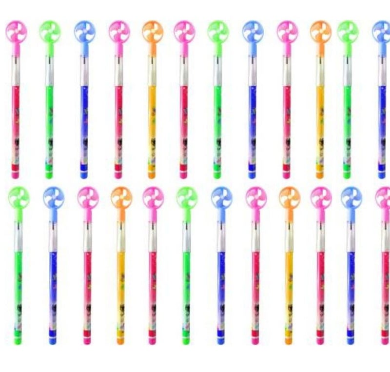 Peeplvalue Pack of 24 Unicorn(12 Fan on top + 12 Whistle) Colorful Pencils for Girls with Rubber Unicorn Tops, Multi-Color, Birthday Return Gift for All Age Group - Image 1