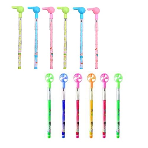 Peeplvalue Pack of 24 Unicorn(12 Fan on top + 12 Whistle) Colorful Pencils for Girls with Rubber Unicorn Tops, Multi-Color, Birthday Return Gift for All Age Group - Image 2