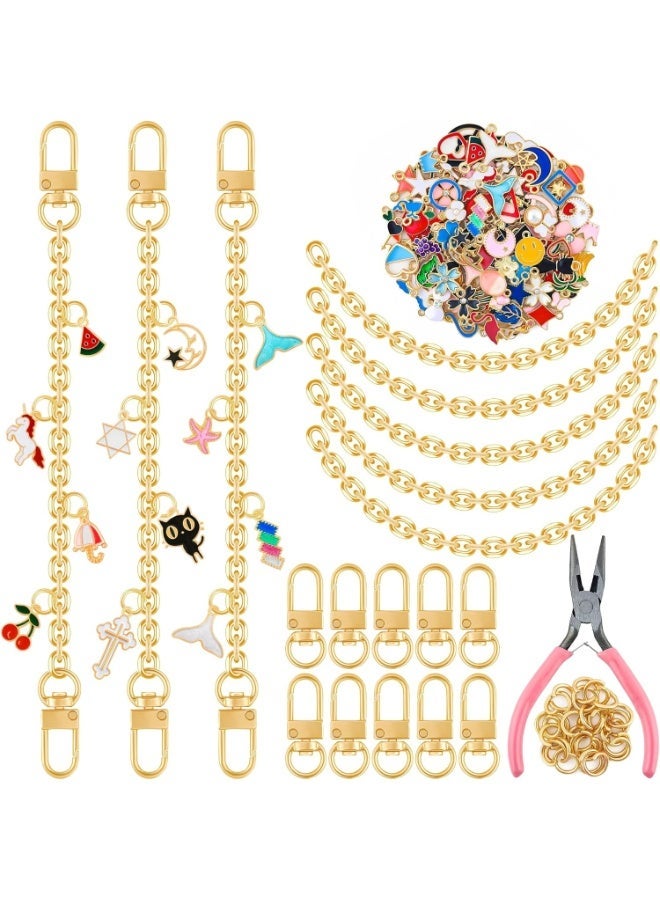 76Pcs Keychain Making Kit, DIY Bag Charm Chain Making Crafts Including 30 Random Charms 10 Keychain Clips Hooks 5 Extender Chains 30 Jump Ring and 1 Jewelry Plier for Crafts - Image 1