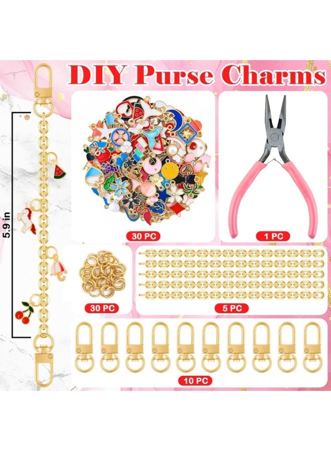 76Pcs Keychain Making Kit, DIY Bag Charm Chain Making Crafts Including 30 Random Charms 10 Keychain Clips Hooks 5 Extender Chains 30 Jump Ring and 1 Jewelry Plier for Crafts - Image 2