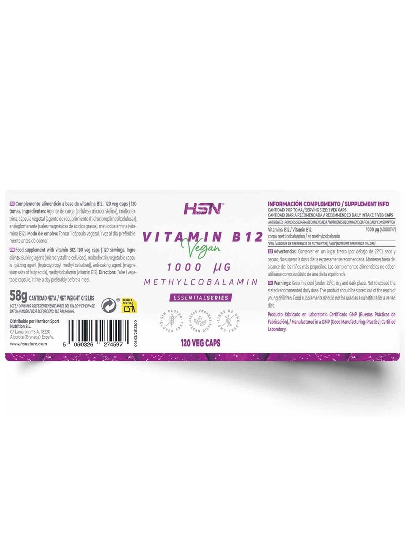 HSN Vitamin B12 (METHYLCOBALAMIN) 1000mcg - 120 veg caps - Image 2