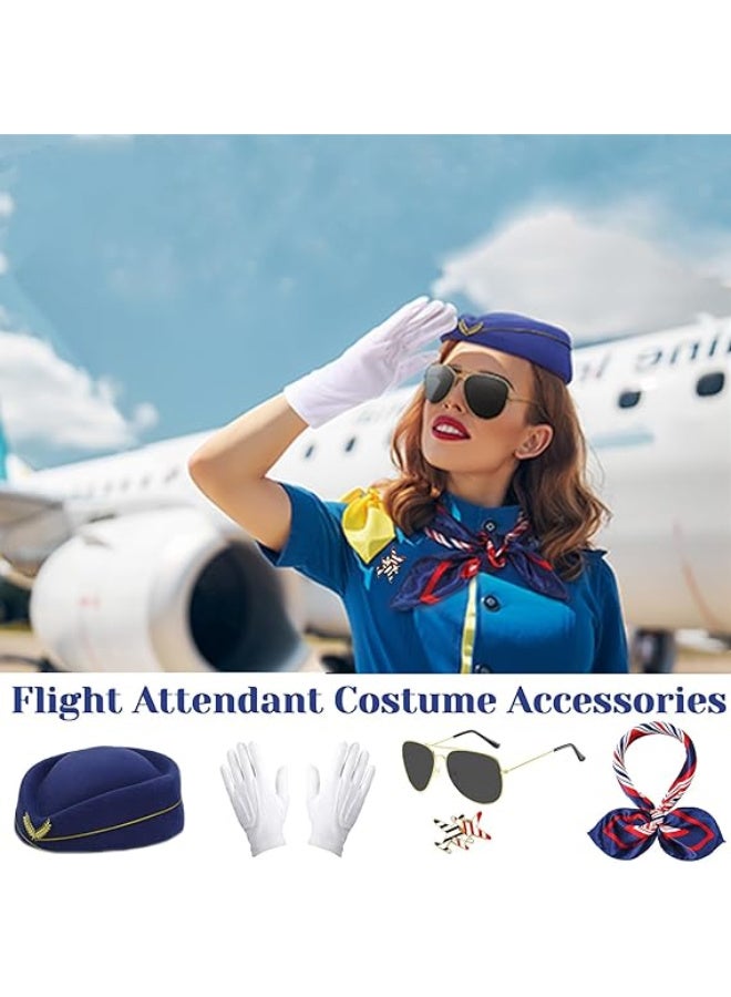 JOUDIYA 5Pcs Airline Stewardess Costume Accessories Set, Flight Attendant Fancy Dress Kit with Stewardess Hat Scarves Brooch Sunglasses Gloves Cosplay Outfit for Adults Girls Cosplay Dress up Party - Image 4