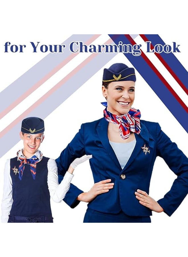 JOUDIYA 5Pcs Airline Stewardess Costume Accessories Set, Flight Attendant Fancy Dress Kit with Stewardess Hat Scarves Brooch Sunglasses Gloves Cosplay Outfit for Adults Girls Cosplay Dress up Party - Image 3