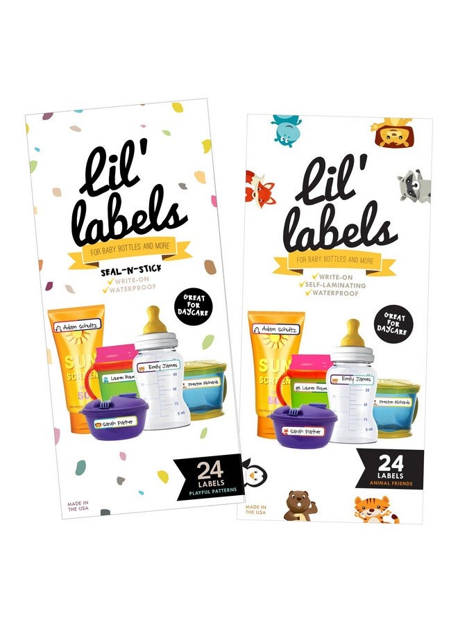 Lil' Labels Bottle Labels Write On Self Laminating Waterproof Kids Name Labels For Baby Bottles Sippy Cup For Daycare School Dishwasher Safe (Variety Pack Set Of 2) - Image 1