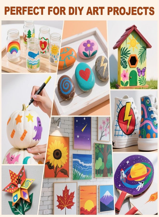 ساني أقلام تلوين أكريليك من سوني، 48 لونًا، برأسين: رأس مدبب ورأس فرشاة، مناسبة للتلوين على الورق، والمعادن، والصخور، والسيراميك، والخشب، والقماش، والزجاج، مجموعة أدوات فنية وحرفية يدوية - Image 4