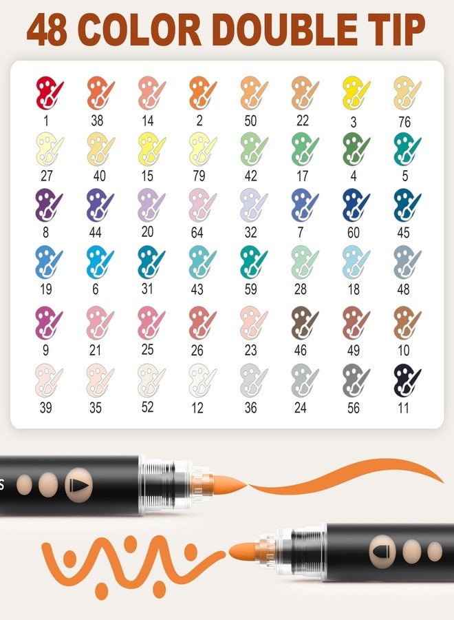 ساني أقلام تلوين أكريليك من سوني، 48 لونًا، برأسين: رأس مدبب ورأس فرشاة، مناسبة للتلوين على الورق، والمعادن، والصخور، والسيراميك، والخشب، والقماش، والزجاج، مجموعة أدوات فنية وحرفية يدوية - Image 3