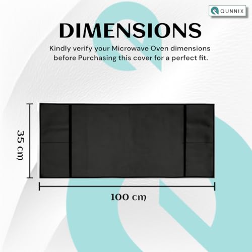 QUNNIX Microwave Oven Cover & Oven Top Cover | Waterproof, Dustproof, Modern Design & Kitchen Decor with 4 Side Storage Pockets For Kitchen Accessories | Durable Fabric, (100 x 35 cm) Black - Image 3