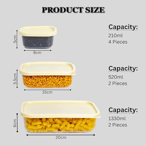 Hexwell 8 pcs Plastic Storage Containers with Lids Airtight Stackable Fridge Food Storage Boxes For Kitchen - Leak proof, Microwave and Freezer Safe - 1330ml, 520ml and 210ml (Multicolor) - Image 2