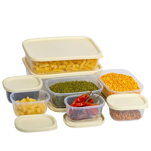 Hexwell 8 pcs Plastic Storage Containers with Lids Airtight Stackable Fridge Food Storage Boxes For Kitchen - Leak proof, Microwave and Freezer Safe - 1330ml, 520ml and 210ml (Multicolor) - Image 1