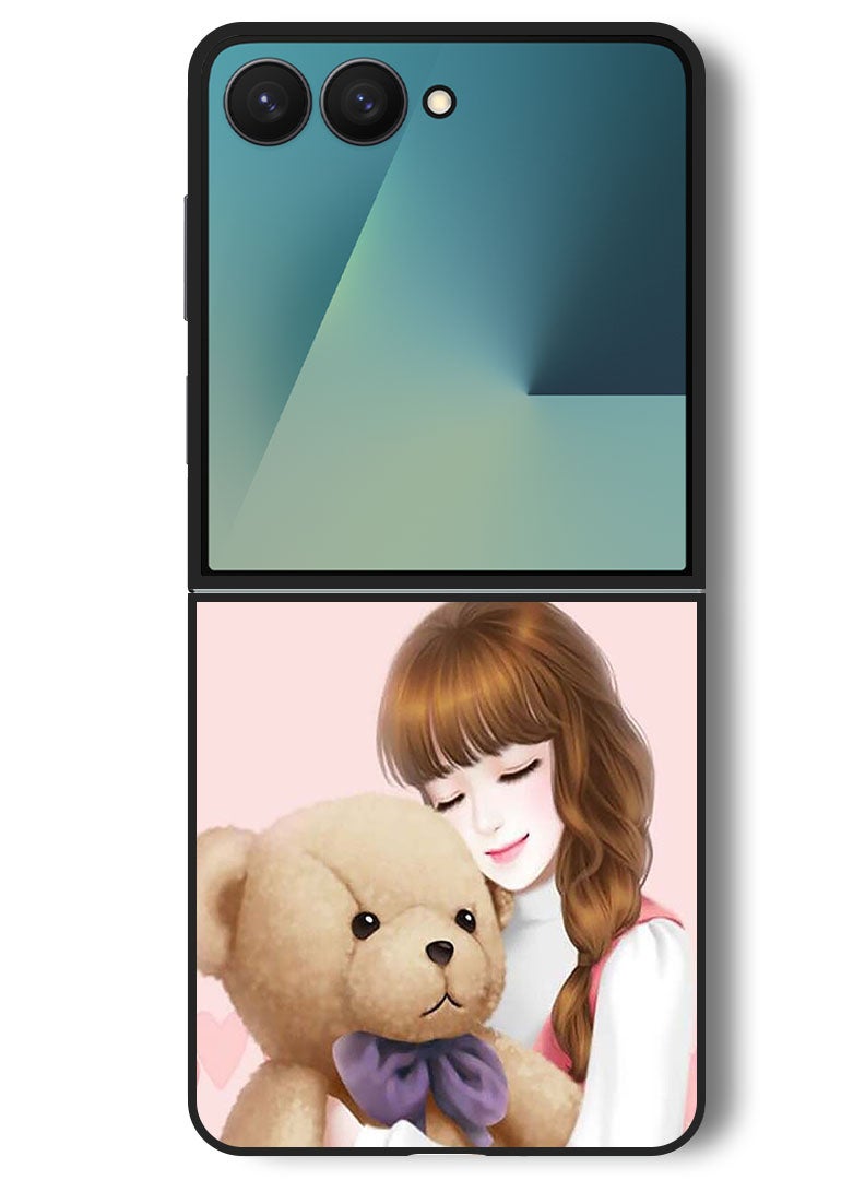 Theodor Case Compatible with Samsung Galaxy Z Flip 7 - 6.9 Inch Protection Shockproof Bumper Cover Lovely Girl Witih Teddy - Image 1