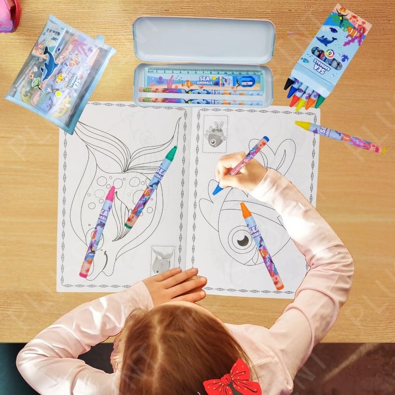 PLUSPOINT Stationery Ocean World Gift Set For Kids-Pack Of 9 Pcs Stationery Items For Kids Useful Gift Cartoon Stationary Set Birthday Return Gift School Accessories For Boys Girls,Multicolor - Image 5