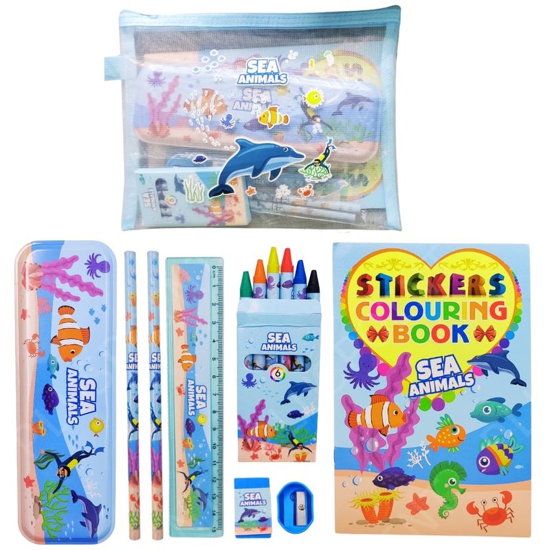 PLUSPOINT Stationery Ocean World Gift Set For Kids-Pack Of 9 Pcs Stationery Items For Kids Useful Gift Cartoon Stationary Set Birthday Return Gift School Accessories For Boys Girls,Multicolor - Image 1