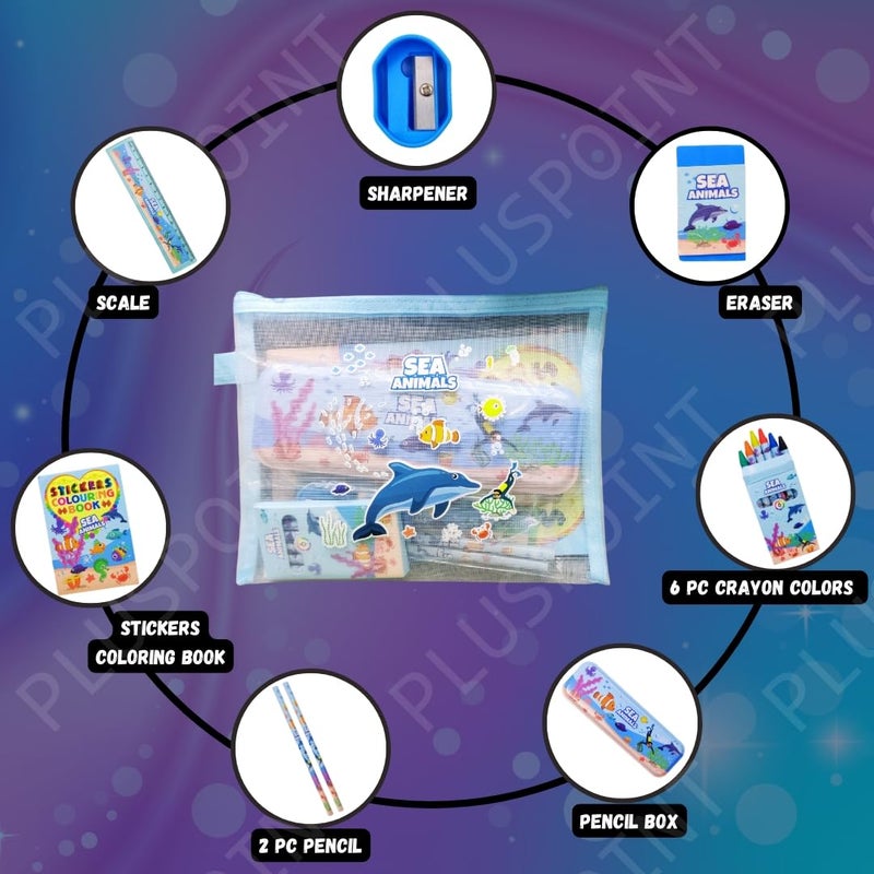 PLUSPOINT Stationery Ocean World Gift Set For Kids-Pack Of 9 Pcs Stationery Items For Kids Useful Gift Cartoon Stationary Set Birthday Return Gift School Accessories For Boys Girls,Multicolor - Image 3