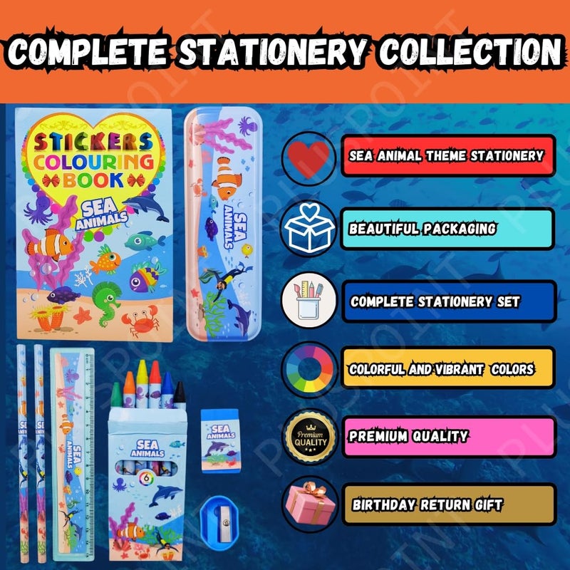 PLUSPOINT Stationery Ocean World Gift Set For Kids-Pack Of 9 Pcs Stationery Items For Kids Useful Gift Cartoon Stationary Set Birthday Return Gift School Accessories For Boys Girls,Multicolor - Image 2