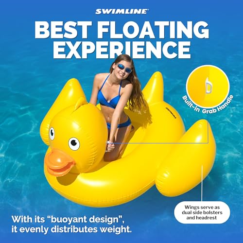 SWIMLINE ORIGINAL 90620 Giant Inflatable Lucky Ducky Pool Float | Oversized Ride-On Float with Stable Legs & Wings | Lounge Floatie Perfect for Parties & Relaxation - Image 4