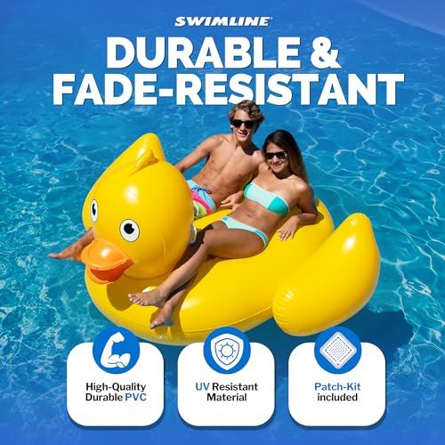SWIMLINE ORIGINAL 90620 Giant Inflatable Lucky Ducky Pool Float | Oversized Ride-On Float with Stable Legs & Wings | Lounge Floatie Perfect for Parties & Relaxation - Image 3