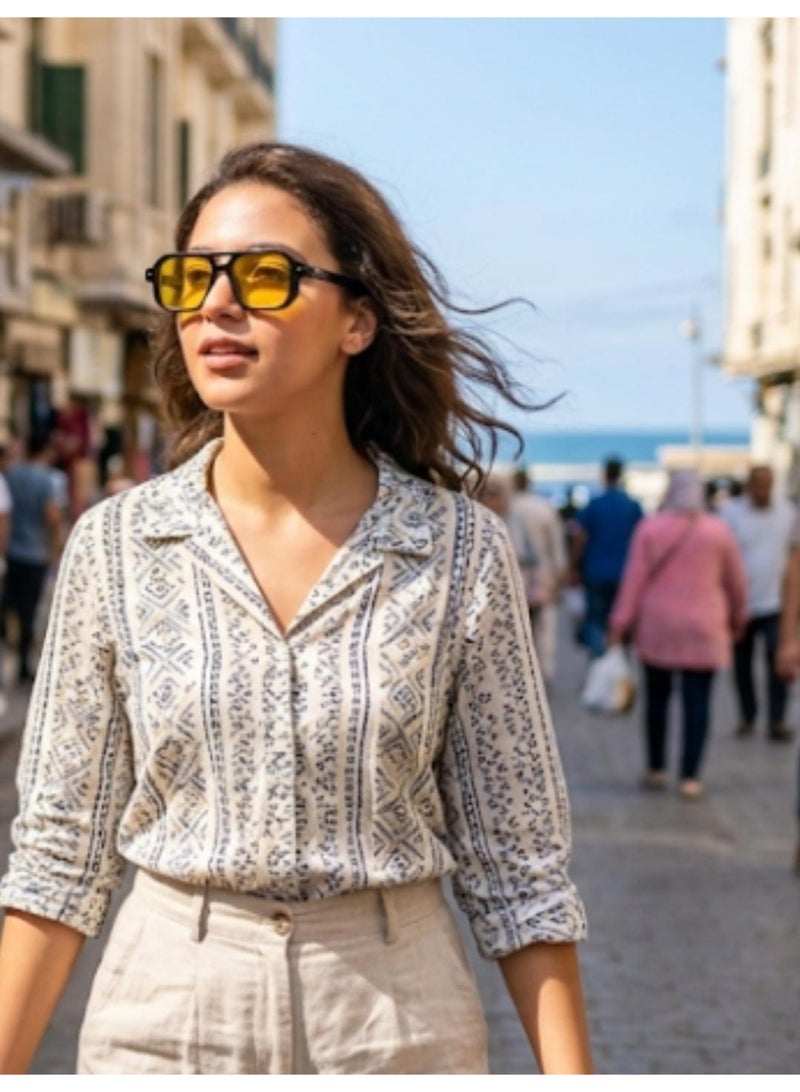 Vintage Double-Bridge Sunglasses with Tinted Yellow Lenses - Image 4