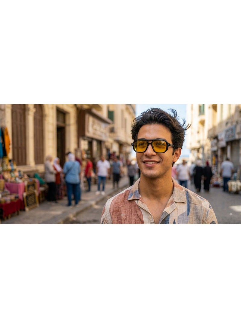 Vintage Double-Bridge Sunglasses with Tinted Yellow Lenses - Image 3
