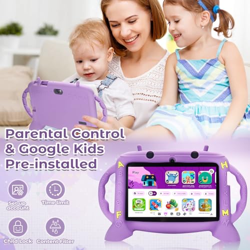 MengDash Kids Tablet, 7 inch Tablet for Kids 2-10, Educational Learning Toddler Tablet Android 11, 3GB RAM+32GB ROM Storage, Google Play YouTube, Baby Girl boy Present（Purple） - Image 3