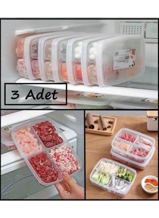 4 Compartment Meal Bowl Meat and Vegetable Storage Container 3 Pieces
