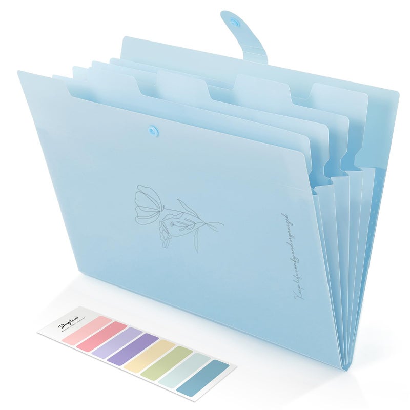 SKYDUE Expanding File Organizer with 5 Pockets, Accordion File Folders with Labels, Portable Document Paper Bill Receipt Organizer, Home College School Office Supplies, Letter Size,Babyblue - Image 1