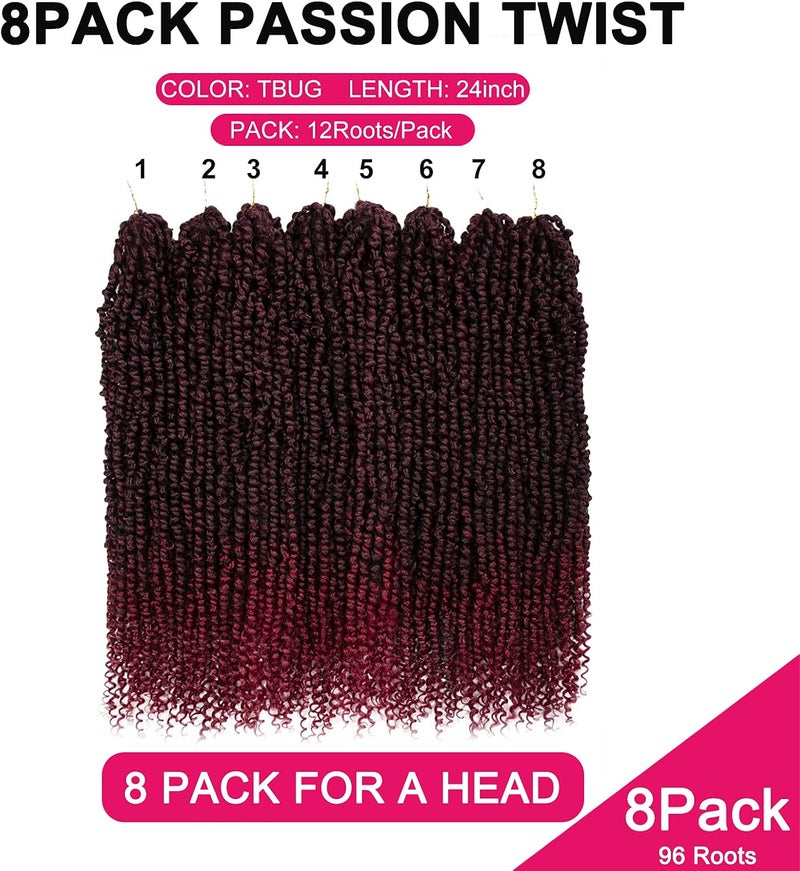 NAYOO Passion Twist Hair - 8 Packs 24 Inch Passion Twist Crochet Hair For Black Women, Crochet Pretwisted Curly Hair Passion Twists Synthetic Braiding Hair Extensions (24 Inch 8 Packs, TBUG) - Image 4