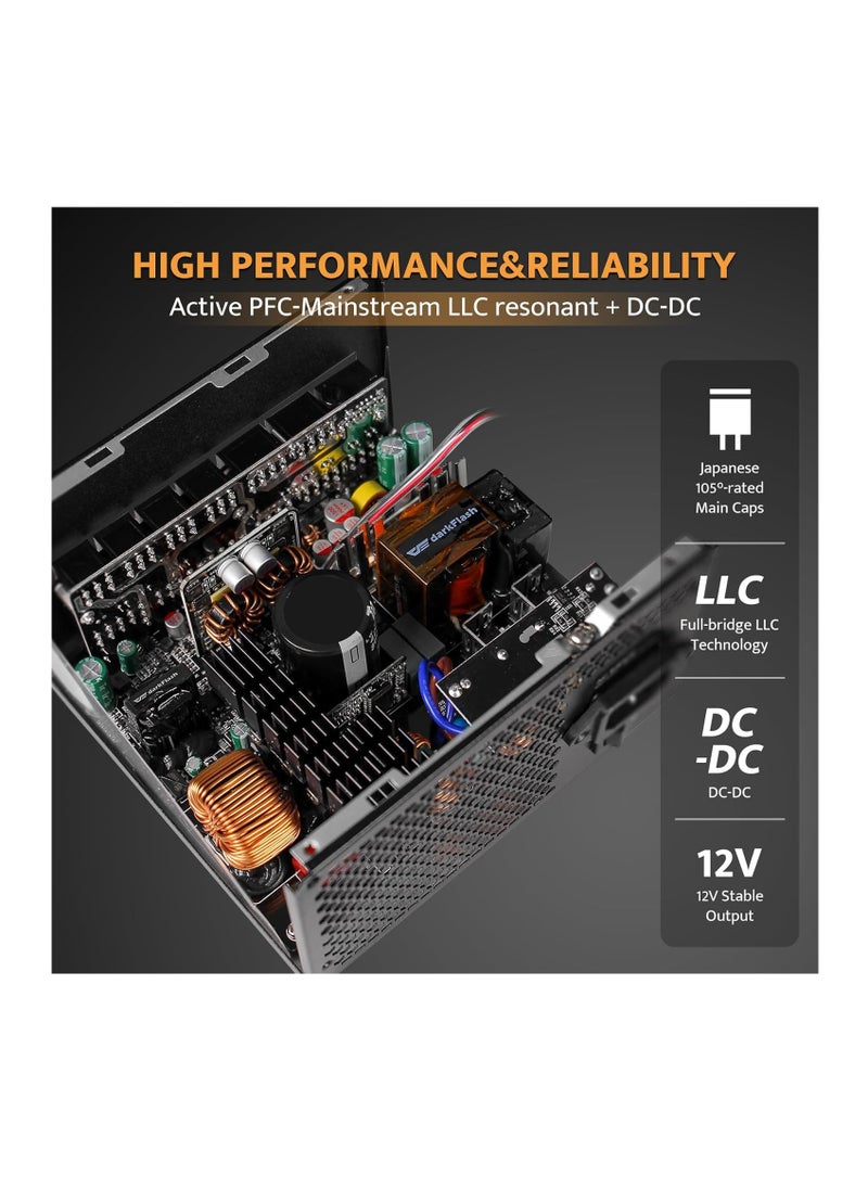 دارك فلاش - Darkflash PMT850 ATX12V 3.1 850W مصدر طاقة وحدات كامل، شهادة 80 Plus Gold، PCIe 5.0 جاهز، مروحة تبريد صامتة 12 سم، 4 * موصلات SATA، موصل 12VHPWR PCIe 5.1، 2 * PCIe 6+2 موصل PSU - Image 1