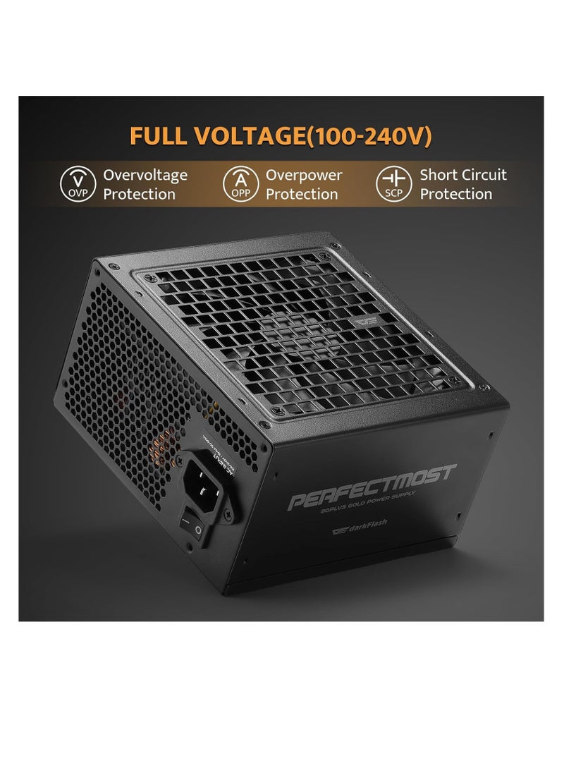 دارك فلاش - Darkflash PMT850 ATX12V 3.1 850W مصدر طاقة وحدات كامل، شهادة 80 Plus Gold، PCIe 5.0 جاهز، مروحة تبريد صامتة 12 سم، 4 * موصلات SATA، موصل 12VHPWR PCIe 5.1، 2 * PCIe 6+2 موصل PSU - Image 1