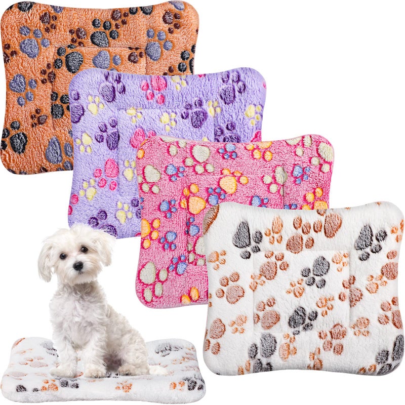 Tuanse 4 Pack Ultra Soft Dog Cat Bed Mat Small Animal Guinea Pig Bed with Cute Print Reversible Fleece Dog Crate Kennel Pad Cozy Washable Thickened Hamster Pet Beds Mat(13 x 19 Inches,Vivid Color) - Image 1