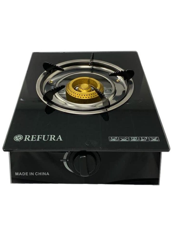 REFURA Single Burner Gas Stove Glass Top Black RE-8012  - Image 2