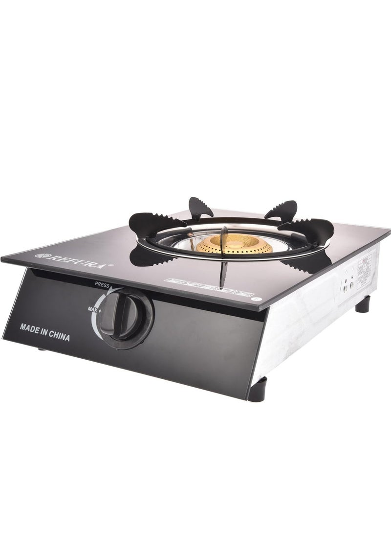 REFURA Single Burner Gas Stove Glass Top Black RE-8012 - Image 2