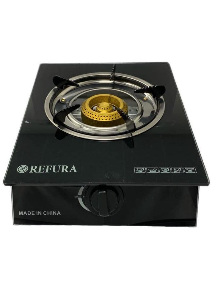 REFURA Single Burner Gas Stove Glass Top Black RE-8012 - Image 3